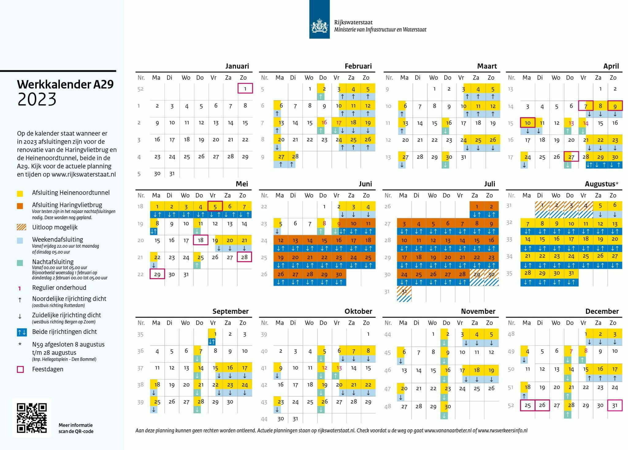 Download hier de werkkalender afsluitingen A29 door werkzaamheden aan